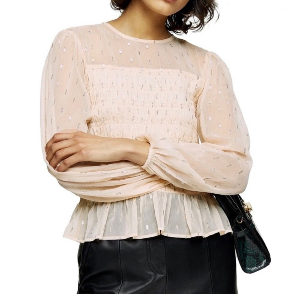 NEW TOPSHOP METALLIC SMOCKED TOP